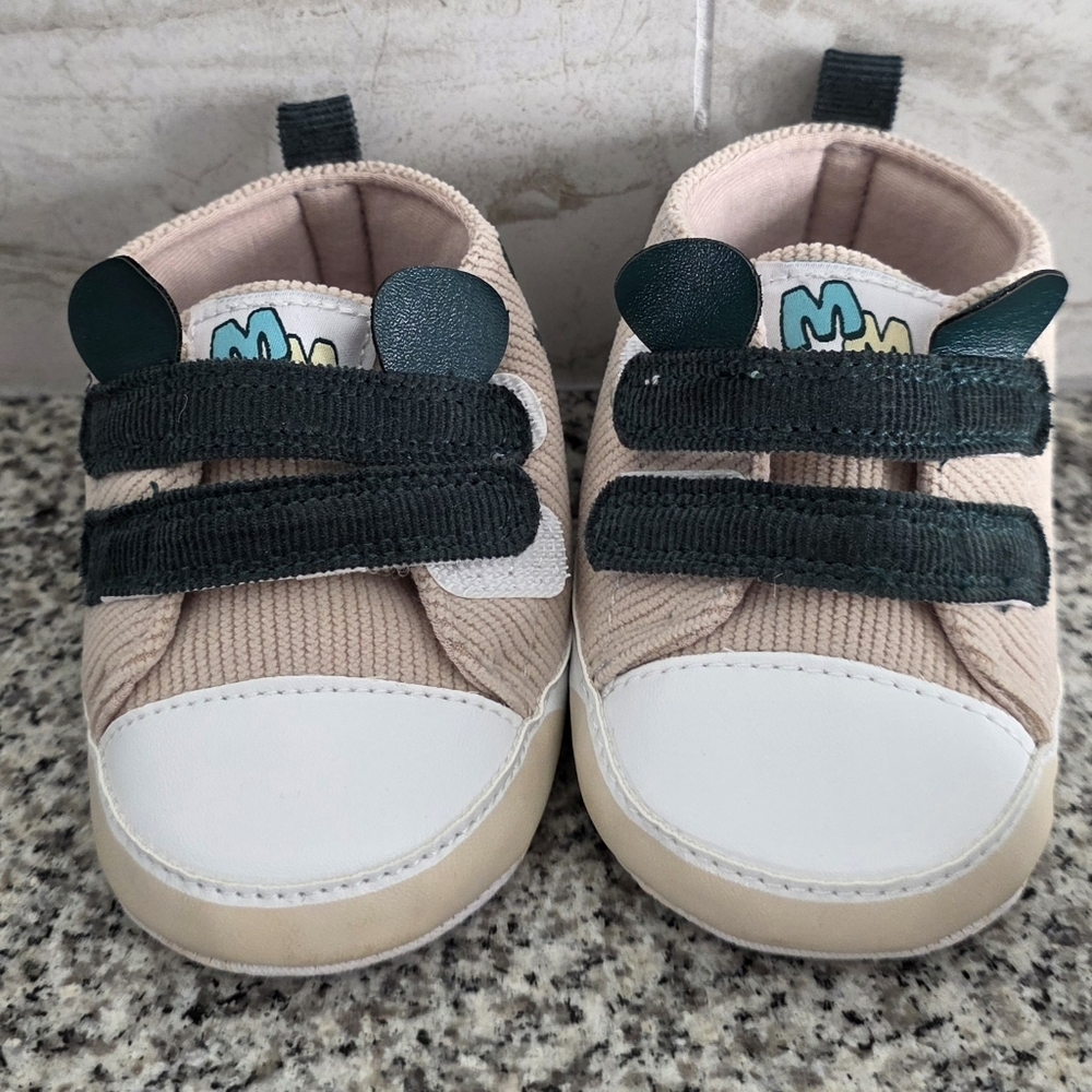 NWOT Primark Disney Baby Mickey Mouse Ears Shoes Beige Green 9-12 Months